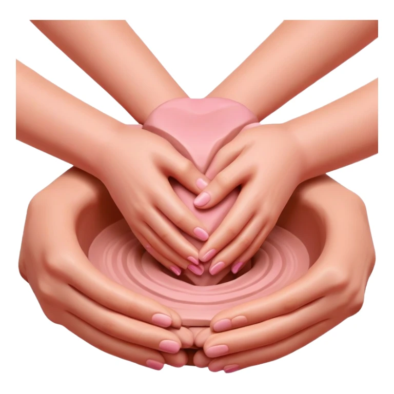 hands gently hugging a pink clay mound to maintain moisture and prevent cracks, palm hug pottery technique sticker