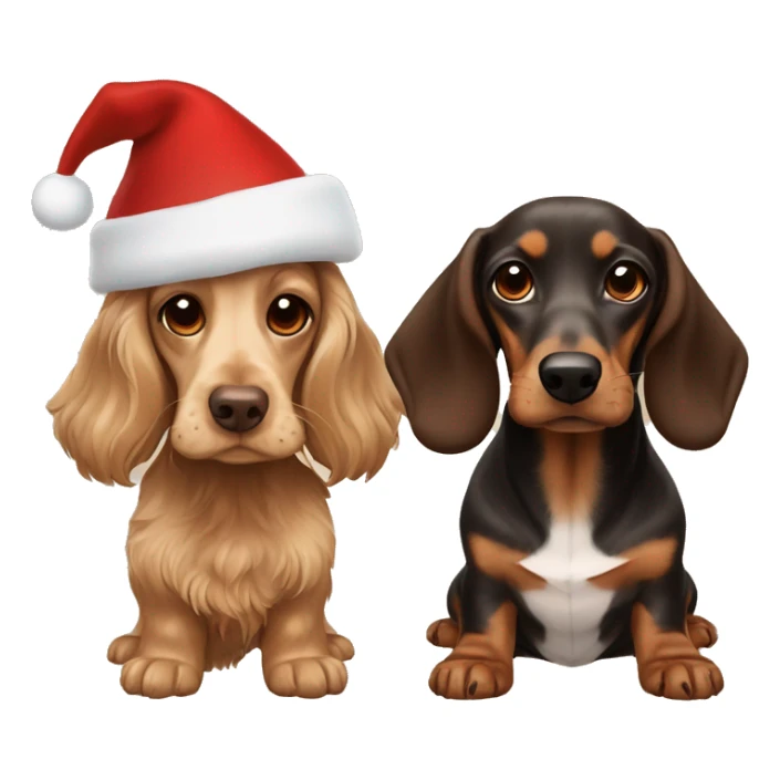 beige cocker spaniel and dark brown dachshund in christmas hats sticker