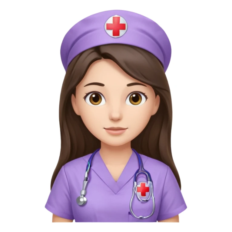pretty brunette nurse with long hair in lilac scrubs sticker