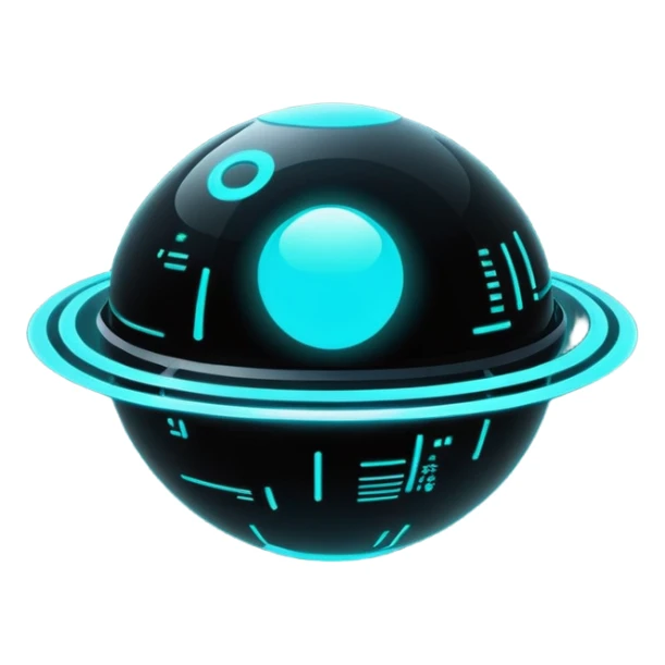 Black modern futuristic cyberpunk planet with cyan glowing accents sticker