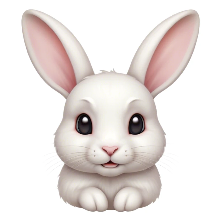Cinematic Cute White Rabbit Portrait Emoji, Head tilted playfully and inquisitively, featuring a luxurious, silky white fur with soft, twitching ears, round, sparkling dark eyes filled with curiosity, Simplified yet irresistibly adorable features, highly detailed, glowing with a warm, friendly glow, high shine, affectionate and lively, stylized with a touch of whimsy, bright and endearing, soft glowing outline, capturing the essence of a mischievous yet loving bunny, so playful it feels like it could hop out of the screen and into your arms! sticker