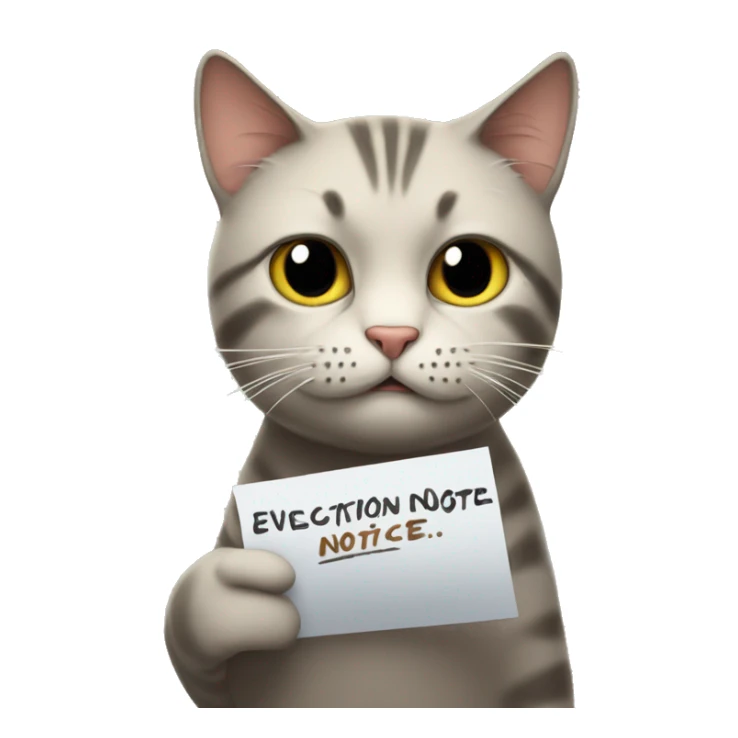 disappointed cat holding a note that says eviction notice sticker