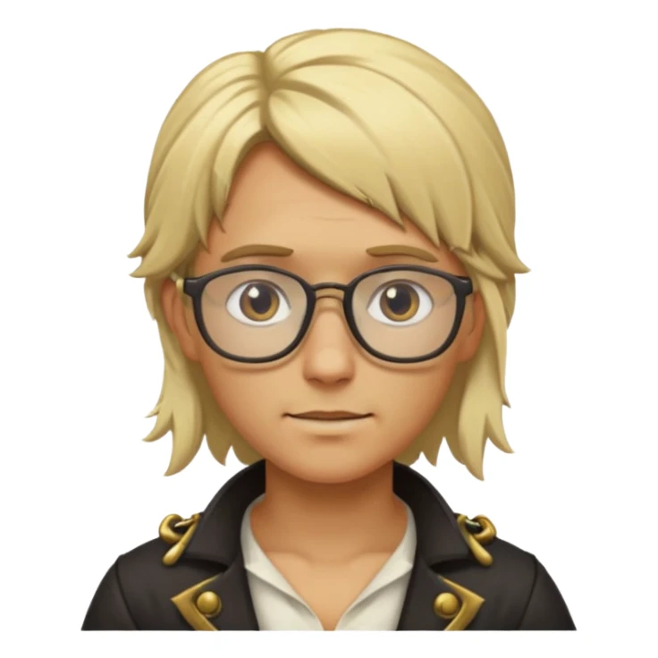 Create an avatar squared no background with a pirate with glasses and blonde hair sticker