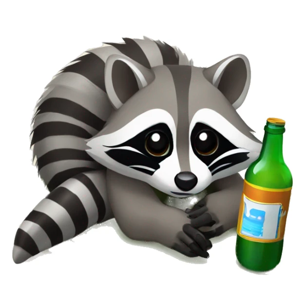 drunk raccoon lying on the ground drinking from a bottle sticker