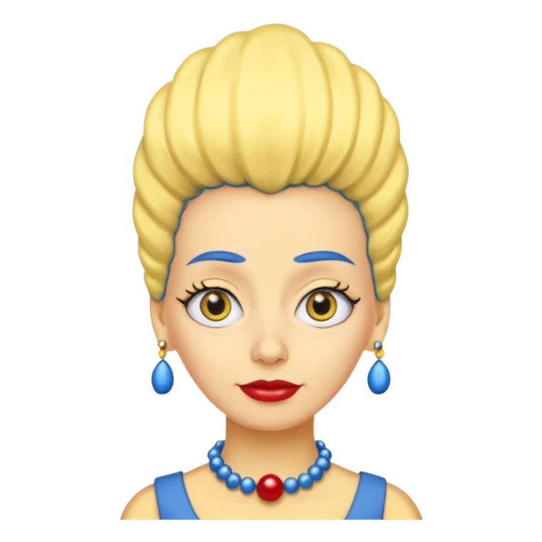 3D emoji head-only, smooth plastic, soft studio light, big round eyes, bold outline, centered, transparent bg,
Marge Simpson, yellow skin, tall blue beehive hair, red pearl necklace sticker