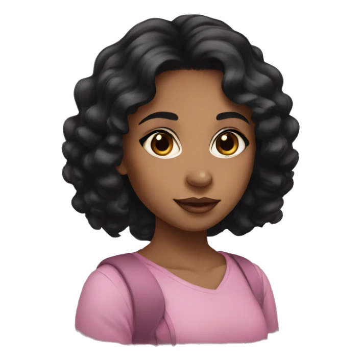 Brown girl with black hair dark brown eyes pink lips sticker