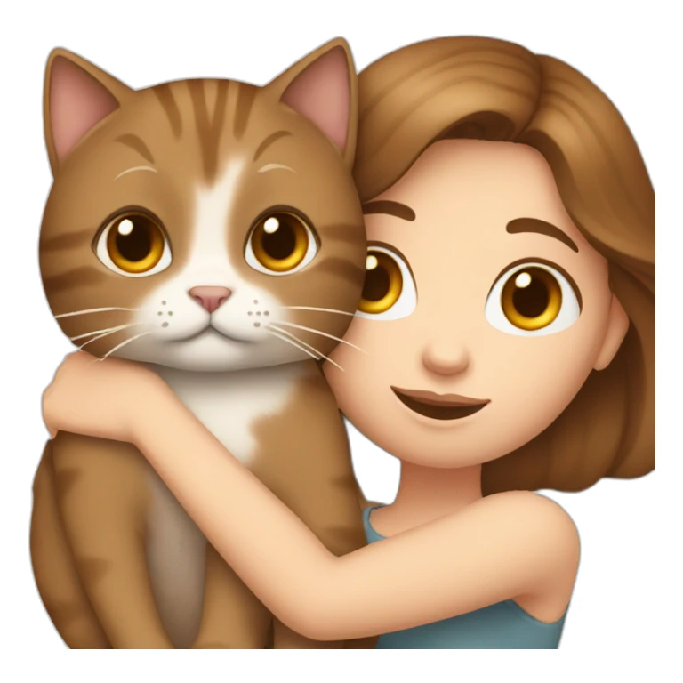 white girl with brown hair holding a cat sticker