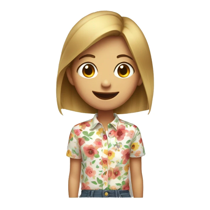 smiling girl in floral shirt, mouth closed sticker