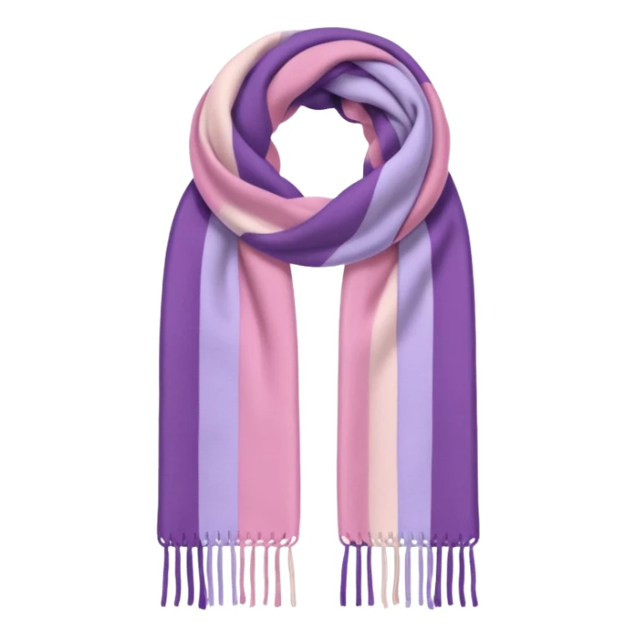 Realistic pastel-pink and pastel-violet vertically thick-striped winter scarf isolated. sticker