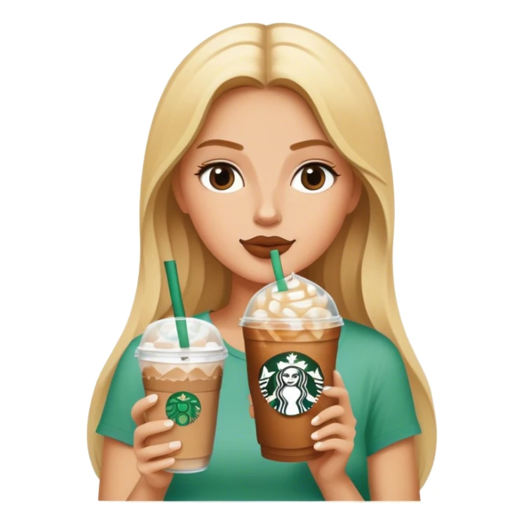 Long blonde model sipping a Starbucks iced coffee sticker