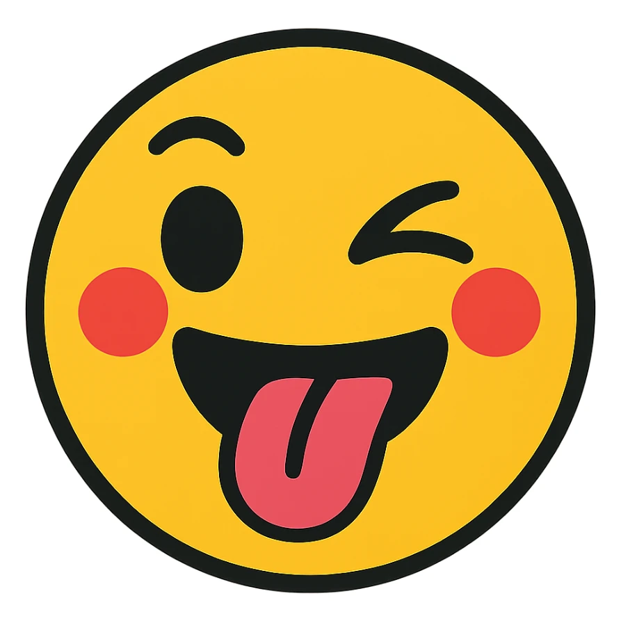 face with one eye winking, tongue out, blushing, vibrant toon style sticker