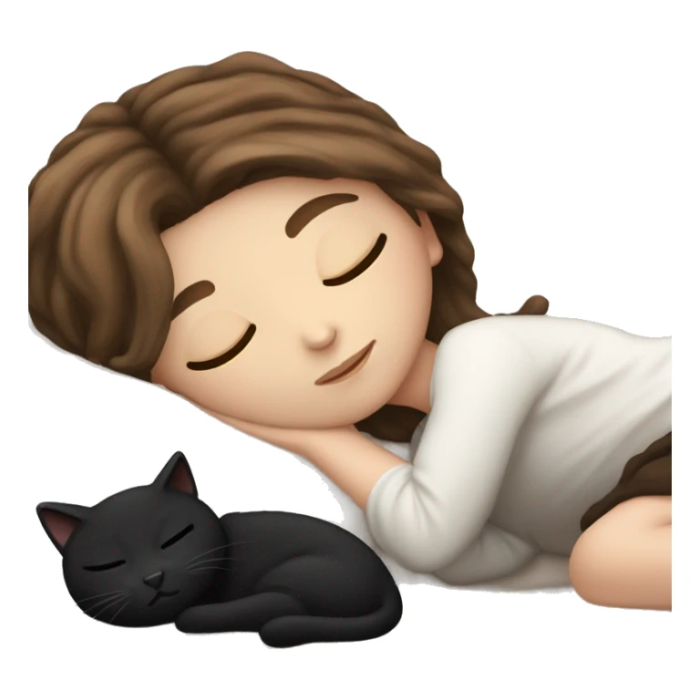 White girl brown hair sleeping with black kitty sticker