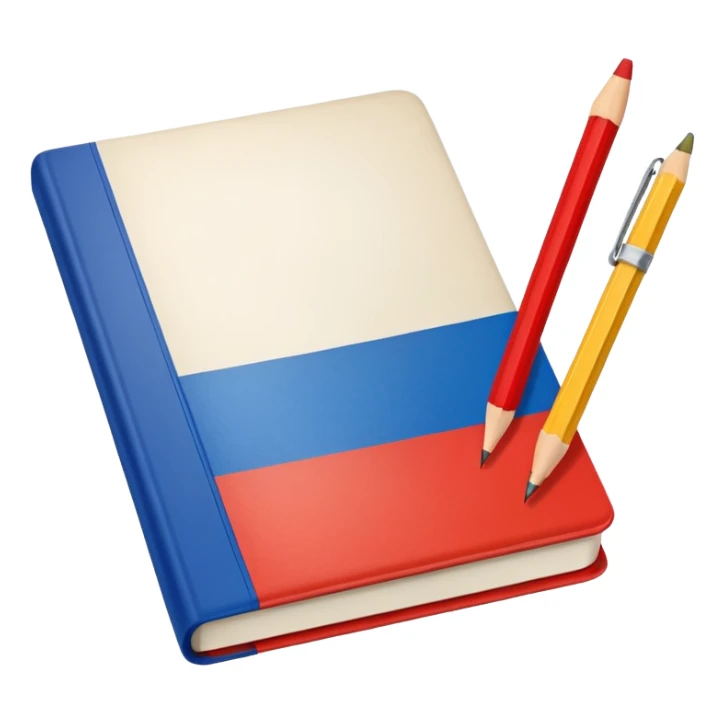 book with Russian flag colors, open notebook and pencil nearby sticker