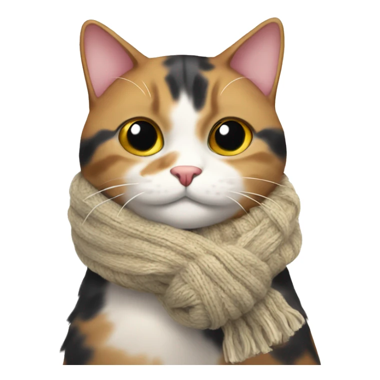 Fat Calico cat wearing a knit scarf sticker