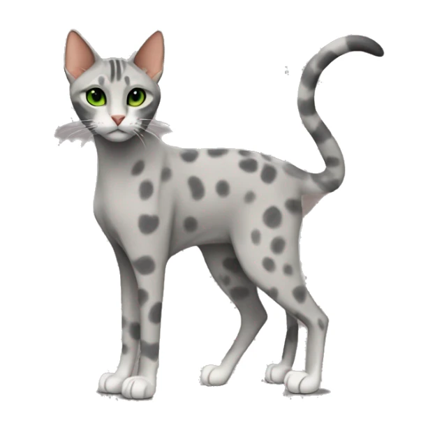 Short-haired oriental cat ,full body , grey coat with spots , green eyes , terracotta nuzzle sticker