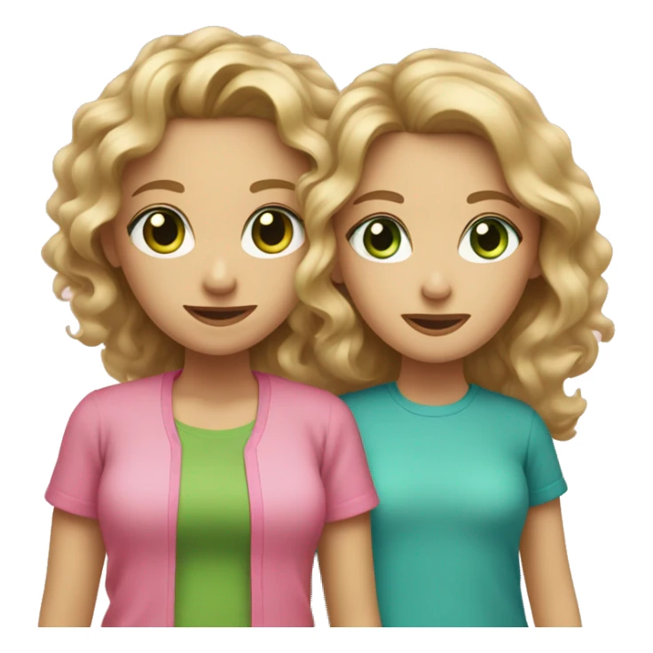 mother with long straight light brown and green eyes plus daughter with long curly dirty blonde hair and blue  eyes, both with pink shirts sticker
