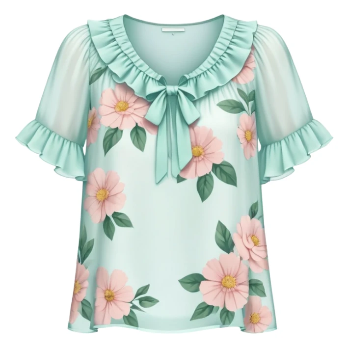 White Floral short sleeve chiffon ruffle blouse sticker