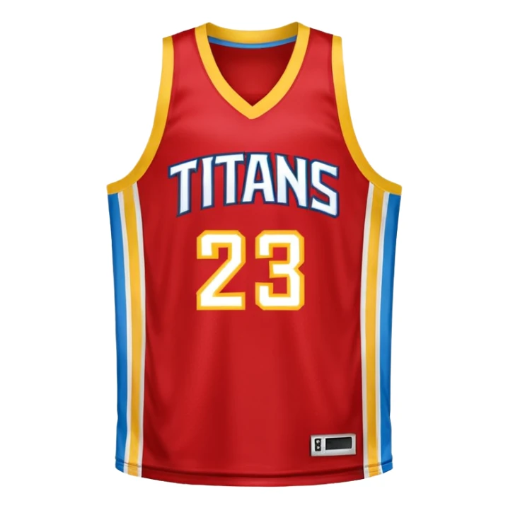 red, yellow, white titans basketball jersey with no blue sticker
