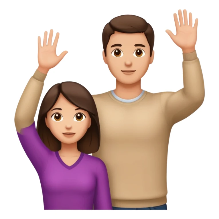 Good looking brunette couple with light tan skin, chest up view, standing close together sticker