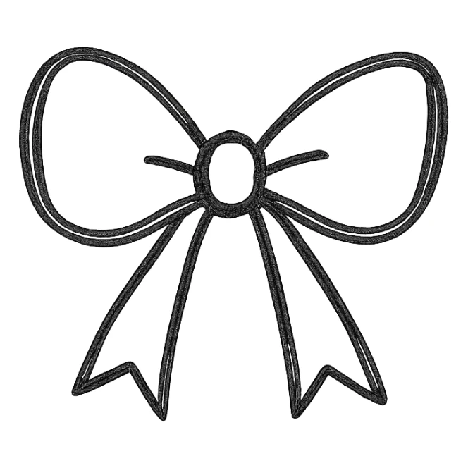minimalist hand drawn black outline of a simple gift bow with white clean background sticker