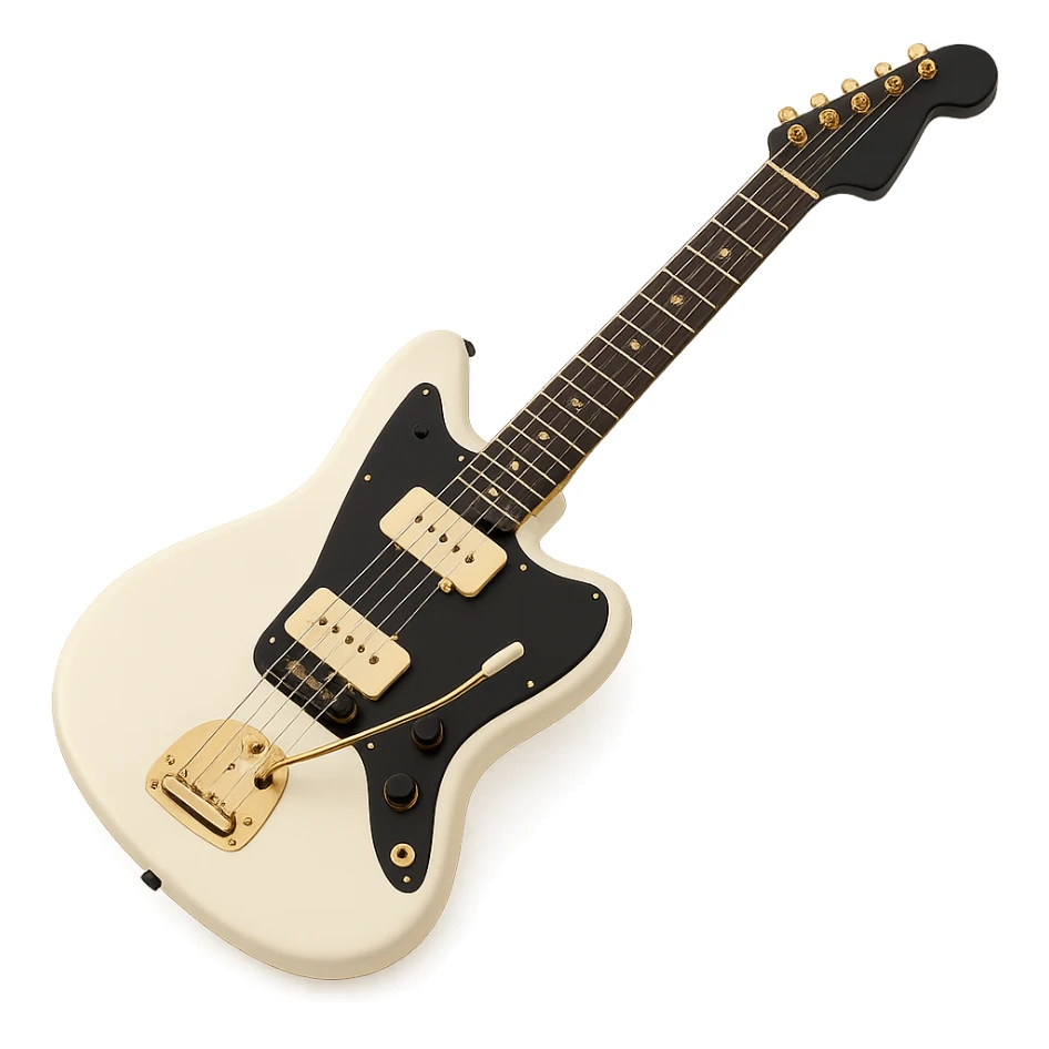 Olympic White Fender Jazzmaster guitar with classic tremolo bar sticker