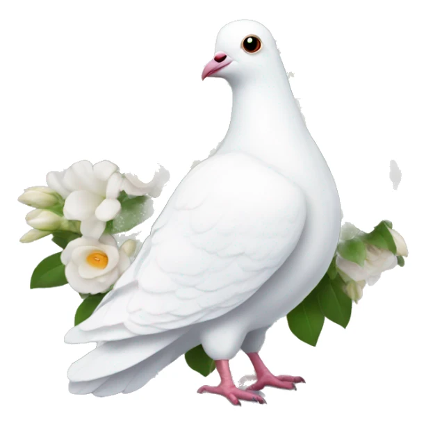 a white pigeon with some wedding flowers sticker