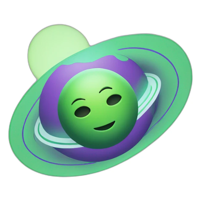 green planet with purple saturn rings and white moon sticker