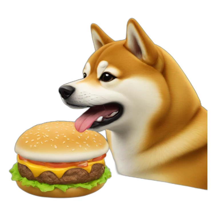 Un Shiba qui mange un burger sticker