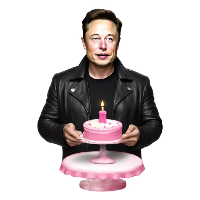 Elon musk holding a pink cake sticker