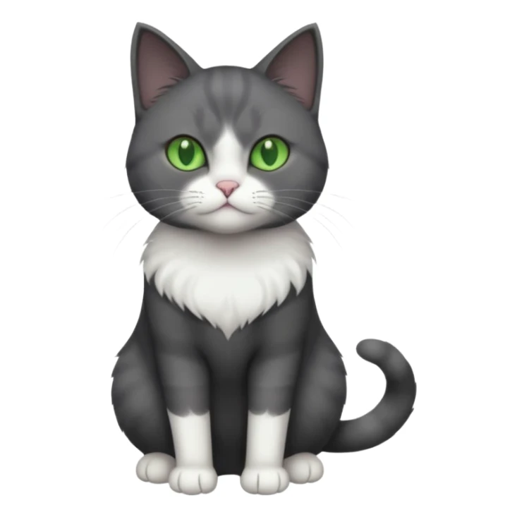 full body view of beautiful female solid dark grey cat with green eyes, white toes and white patch on chest sticker