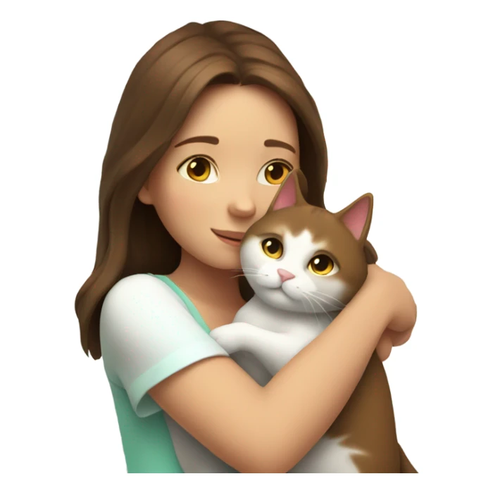 Girl with brown hair hug cat neon and white sticker