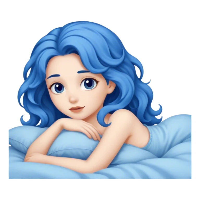 girl with blue wavy hair laying in bed  sticker