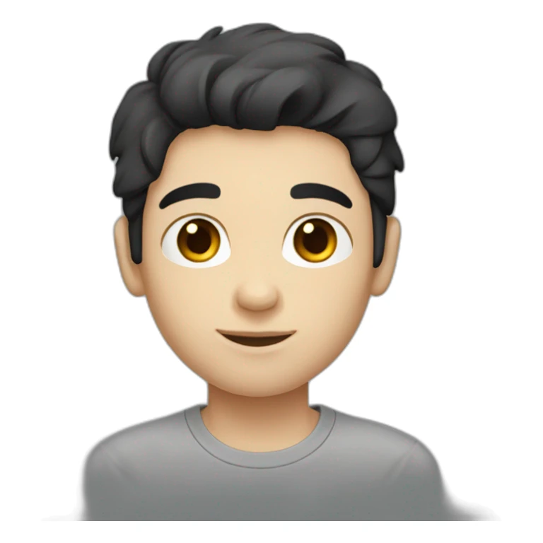 Boy white skin black hair brown eyes gray t-shirt sticker