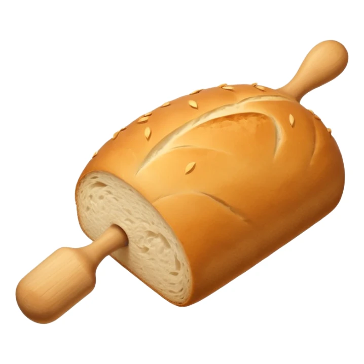 Baking humanless avatar in clean vibrant style illustration. Fresh bread and rolling pin, warm golden tones, simple shapes, flat design, high contrast, cozy and friendly. sticker