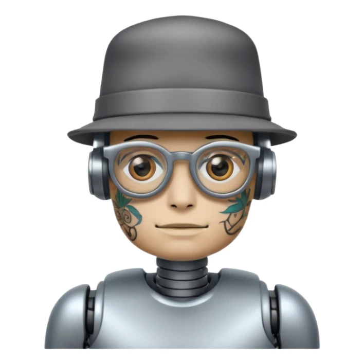 tattoed robot with hat and glasses sticker