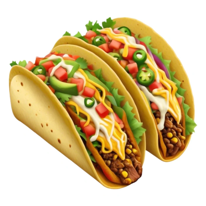 Cinematic vibrant tacos, warm soft shells filled with flavorful meats, fresh vegetables, cheese, and zesty salsa, colorful and lively, ultra-detailed and appetizing. sticker
