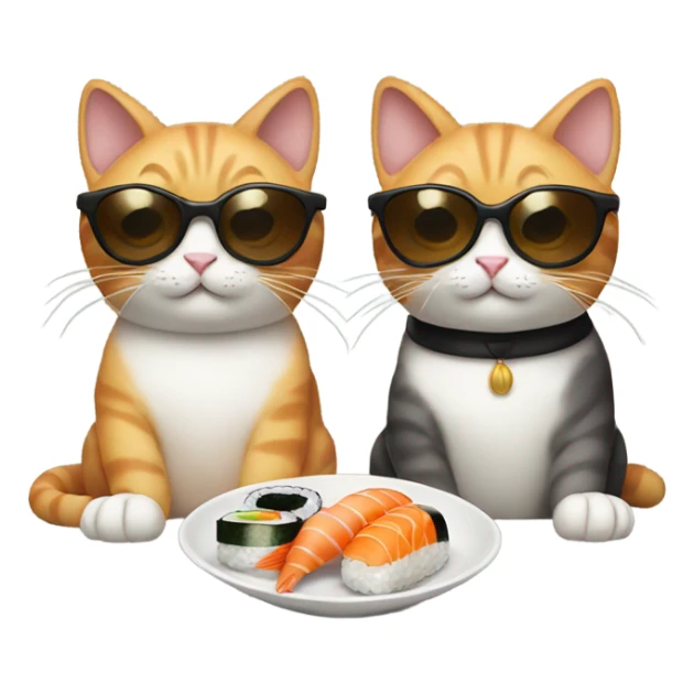 two cats wearing sunglasses and eating sushi sticker