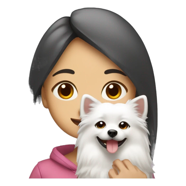 asian girl with Japanese spitz dog sticker
