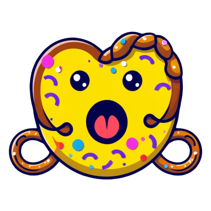 totally unhinged face with laser beams shooting from hypnotic swirling eyes, impossibly long spotted tongue twisted into a pretzel shape swinging violently, face half-melted, head exploding with confetti, glitter and stars flying everywhere sticker