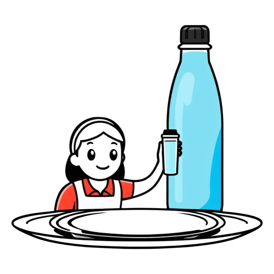 premium water bottle exposed on a premium plate by a high standard waitress sticker