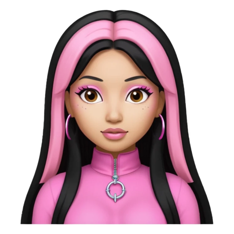 Nicki Minaj long black hair with pink highlights, pink outfit sticker
