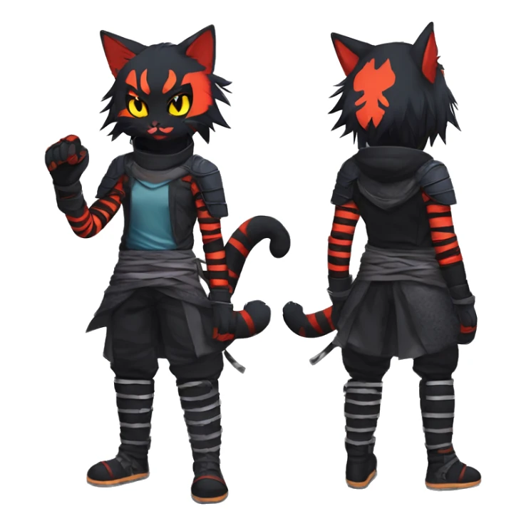 Edgy Emo Anthro Samurai cool pretty dark Litten-Pokémon-cat-fursona-animal techwear Bandages gloves socks sticker