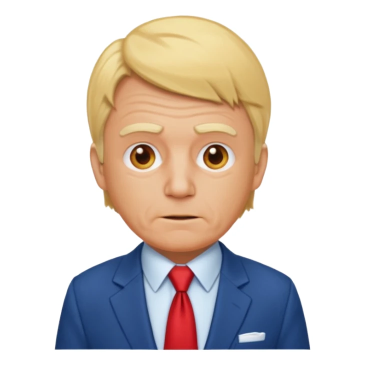 an ugly old orange man with a blonde toupee and a blue suit with a white undershirt and a red tie sticker