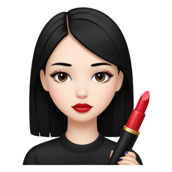 Siyah dümdüz saçlı makyajı soft ve ruju kiko  olan bir kız sticker