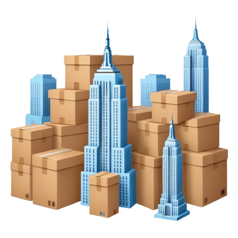 Empire State Building light blue with plain brown cardboard boxes sticker