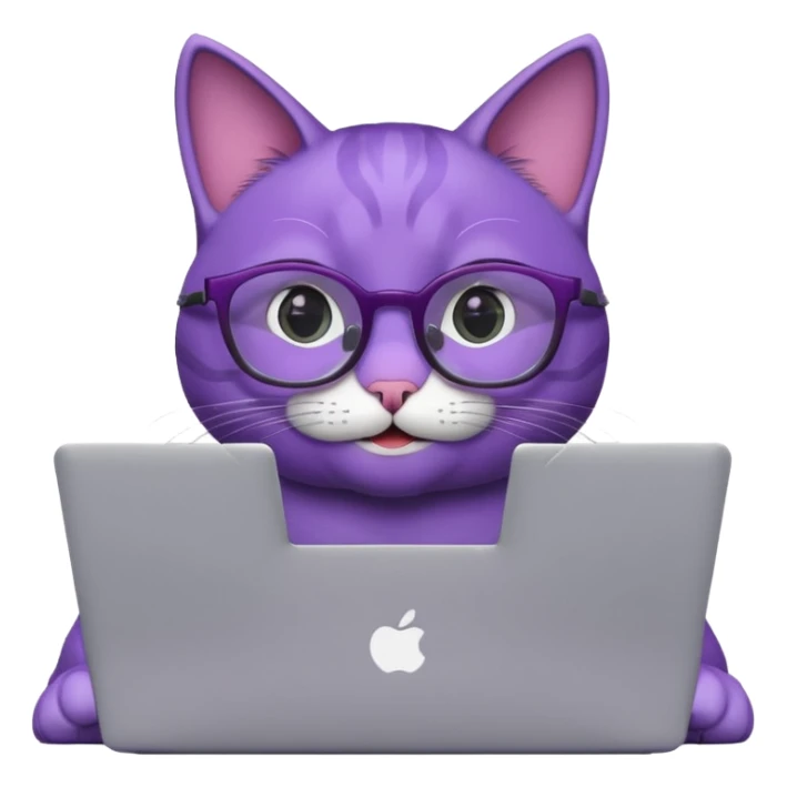 smart purple cat smiling in glasses with laptop sticker