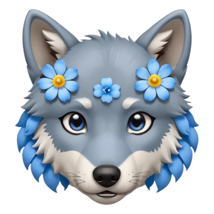 Tired wolf with forget-me-not flower on ear sticker