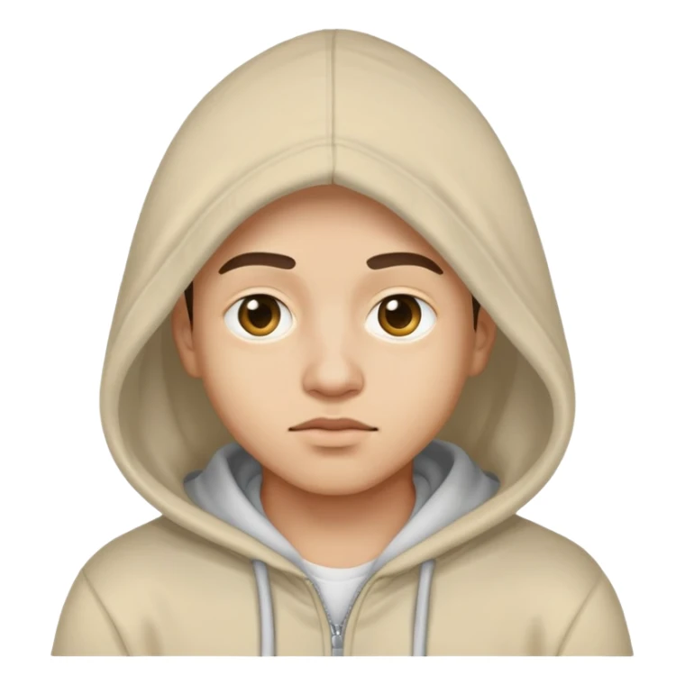 a person with eye bags and a hoodie sticker