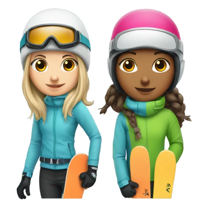 girl snowboarder with girl skier  sticker