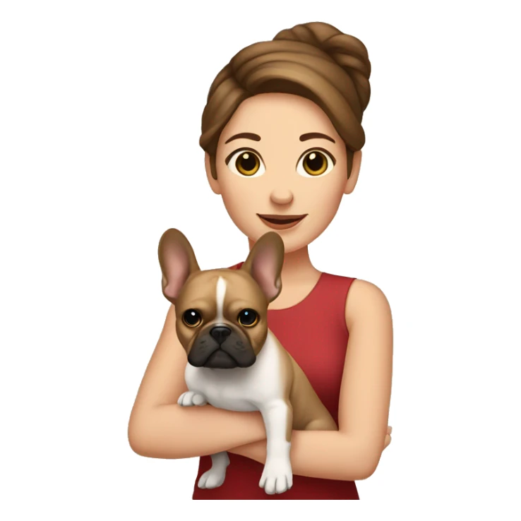 Brown haired Woman holding tan French bulldog sticker